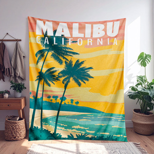 Coperta in Flanella con Stampa Digitale Decorativa Design Spiaggia e Palme, Fornitore OEM per Vendita all'Ingrosso per Supermercati - Product Image 4