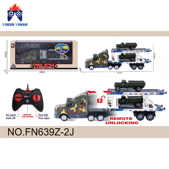 Children's Outdoor Model Toy Car Remote Control 5-way Short Container Truck (with 4 Military Vehicles)