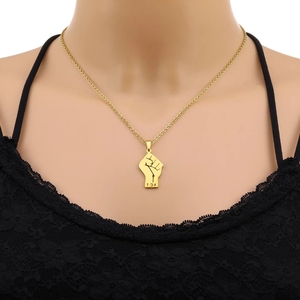 Puño TDF Tigray-Colgante <span class=keywords><strong>de</strong></span> acero inoxidable africano para mujer y niña, collar <span class=keywords><strong>de</strong></span> cadena, Color dorado y plateado - Product Image 3