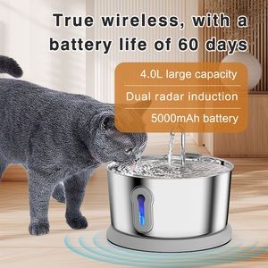 4L không dây 5000mAh mèo đài phun nước 304 thép không gỉ kép 220 ° Radar cảm ứng bốn lớp lọc siêu Slient vật nuôi - Product Image 3