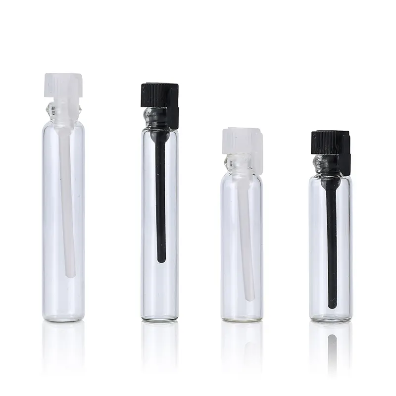 Embalagem de cosméticos de fábrica, 1ml 2ml 3ml, teste transparente, tubo de amostra, frascos de vidro perfumados com tampa de plástico