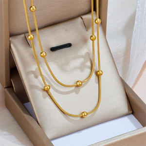 Chaîne à billes et chaîne serpent polies, double couche, en acier inoxydable, bijoux pour femmes - Product Image 6