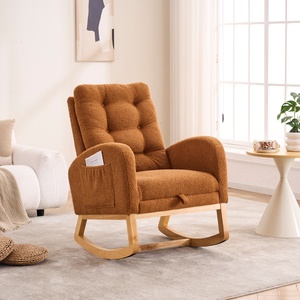 Poltrona a dondolo girevole moderna con poggiapiedi, tasca portaoggetti, <span class=keywords><strong>schienale</strong></span> <span class=keywords><strong>alto</strong></span>, in legno di gomma, per cameretta, camera da letto, soggiorno - Product Image 6