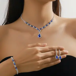 Hoyon moda collana di cristallo rosso Set bracciale vendita calda blu strass gioielli Set europa e stile America