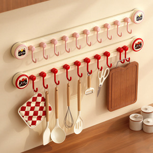 Suction Cup Kitchen Hooks With Sliding Rack For Spatula Spoon Storage Wall Mounted No Drilling Required 1-3kg Load Capacity - Product Image 1