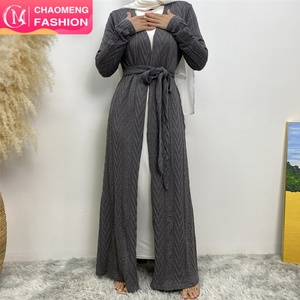 19060-1# New Stock Autumn Winter Open Abaya With Pockets Muslim Women Sweater Cardigan Long Coat 6 Colors - Product Image 1