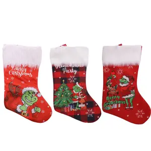 Wholesale Elf Plaid Fuzzy Christmas Sock Popular Christmas Tree Decoration Cartoon Children Candy Bags