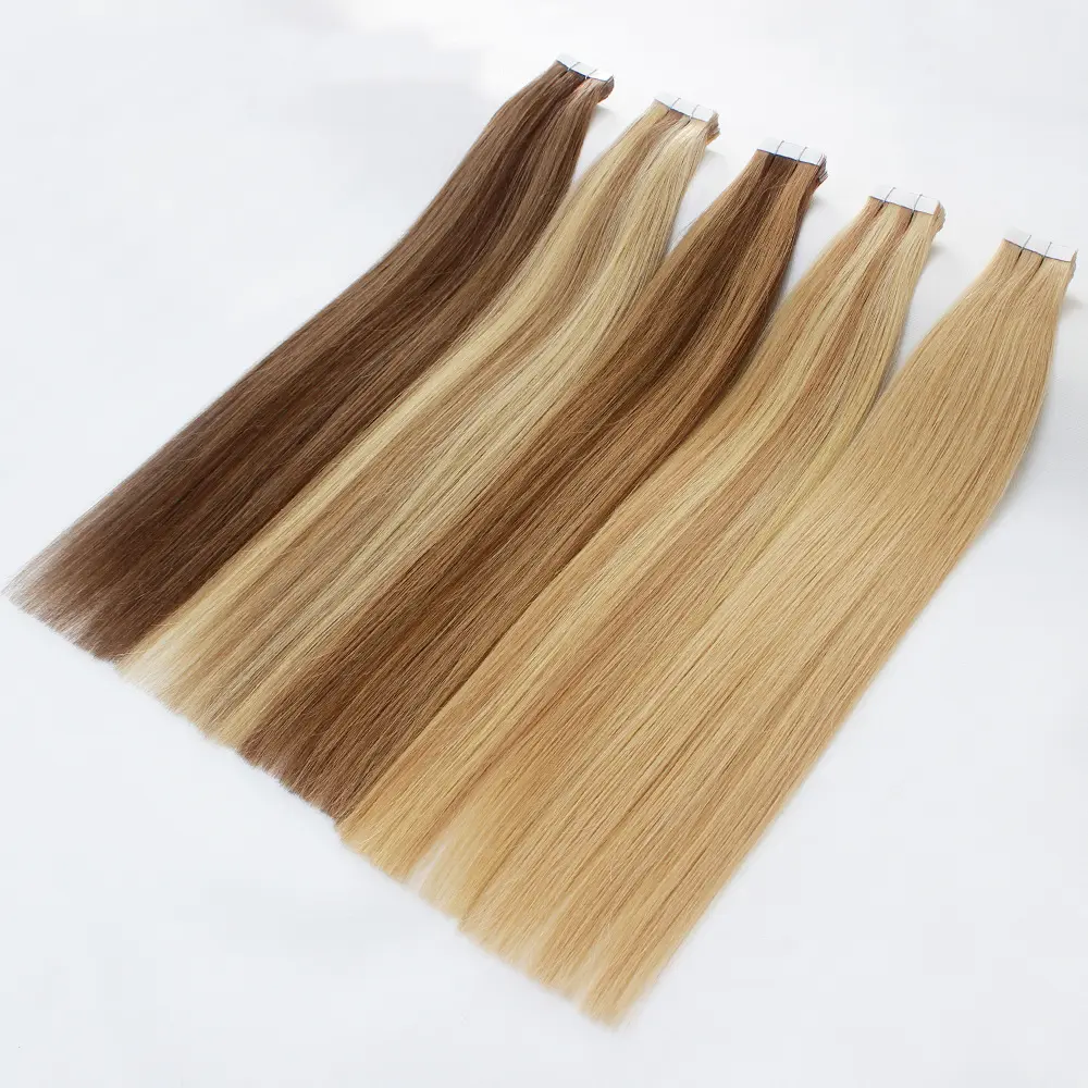 100% virgin malaysian remy human double sided white curly pu tape hair extensions