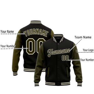 定制男式棒球夹克个性化名称团队印花双色橄榄绿黑色耐用健身运动设计 - Product Image 2