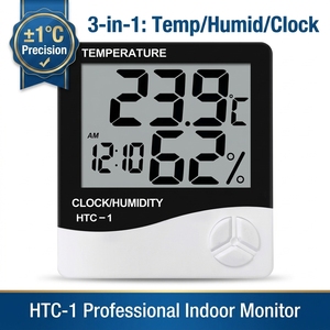 Thermomètre hygromètre numérique HTC-2 pour intérieur/extérieur, thermomètre domestique pour humidificateurs, incubateur pour usage domestique - Product Image 2