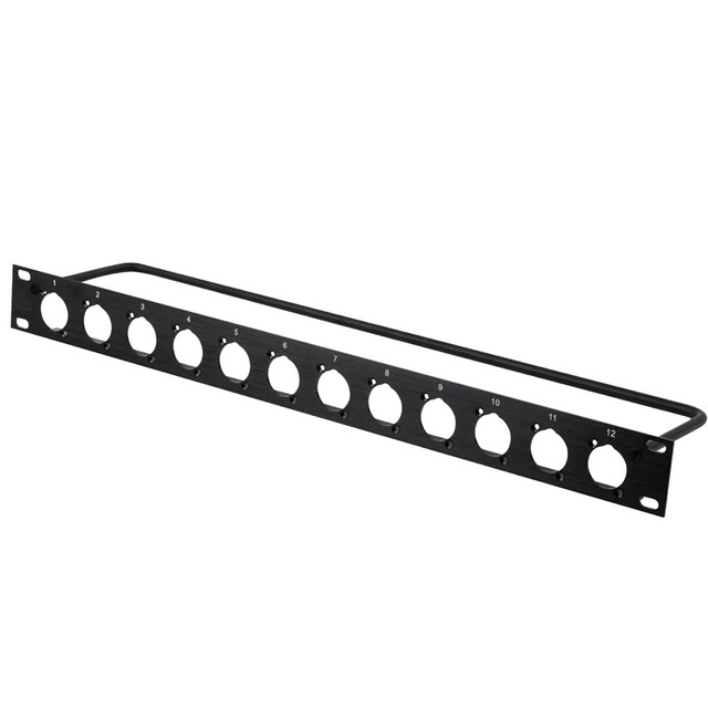 1U 19-Inch 12-Port Blank D-Type Patch Panel, Pre-Punched for Audio Video XLR Connectors with Bracket