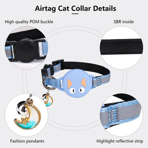 Venta al por mayor de lujo reflectante de nailon para mascotas <span class=keywords><strong>Collar</strong></span> para cachorro gato impreso Airtag <span class=keywords><strong>Collar</strong></span> campanas productos al aire libre accesorios fabricante - Product Image 4