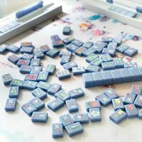 Set Mahjong Koleksi Musim Panas Bernuansa Nautikal Biru Debu Matte Seni Liburan Pantai Tropis Ubin Permainan Mahjong Amerika