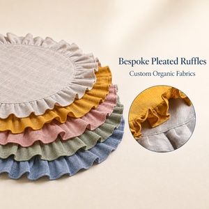 Serviettes en lin français de luxe 100% lin biologique à rayures et bordure à volants pour mariage, serviette en coton et lin brodée, set de table - Product Image 5