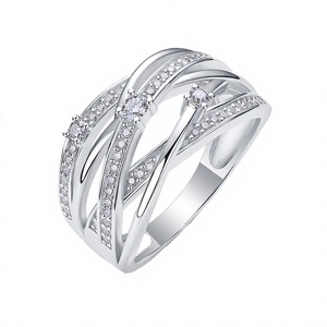 S925 Sterling <b>Silver</b> Moissanite <b>Ring</b> for Women | <b>Cross</b> Crossover Band Pavé Set Wedding Band | Elegant Bridal Engagement Jewelry - Product Image 3