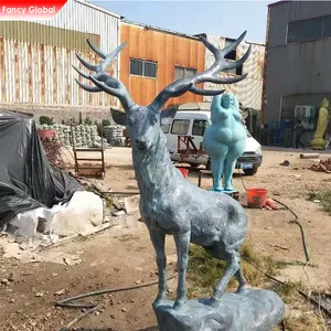 멋진 야외 정원 조각 홈 라이프 사이즈 청동 사슴 동상