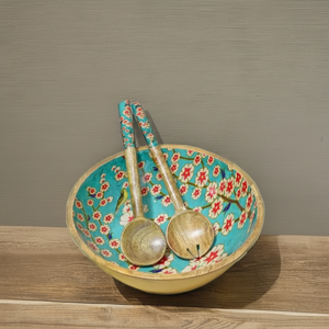 Customized Enamel Print Design Wood Mango Wood Tableware Set Black White Resin Salad Bowl Brown <b>Dinnerware</b> Kitchenware Bowls - Product Image 1