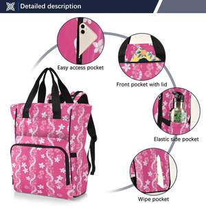 Hawaiian Custom Puakenikeni Lei Pink Wasserdichte Mutterschaft Mumie Windel taschen Tragbare Baby Rucksack Mama Taschen für die Reise - Product Image 2
