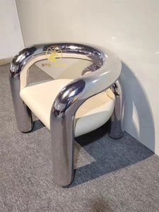 Sillón de tubo doblado de fibra de vidrio en forma de arte de diseño avanzado, silla de ocio individual galvanizada para el hogar, Bar, oficina, sala de estar - Product Image 2