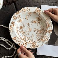 Service de table en céramique marron à motifs floraux de style vintage européen, ensemble rétro de théière, tasses et sucrier en porcelaine