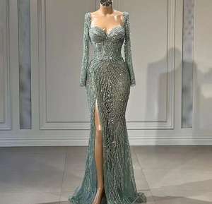 LY-PD0164 элегантное вечернее платье для женщин, роскошная юбка-русалка, расшитая бисером, блестками, с открытой спиной, с разрезом, длинным рукавом, женские вечерние платья - Product Image 6