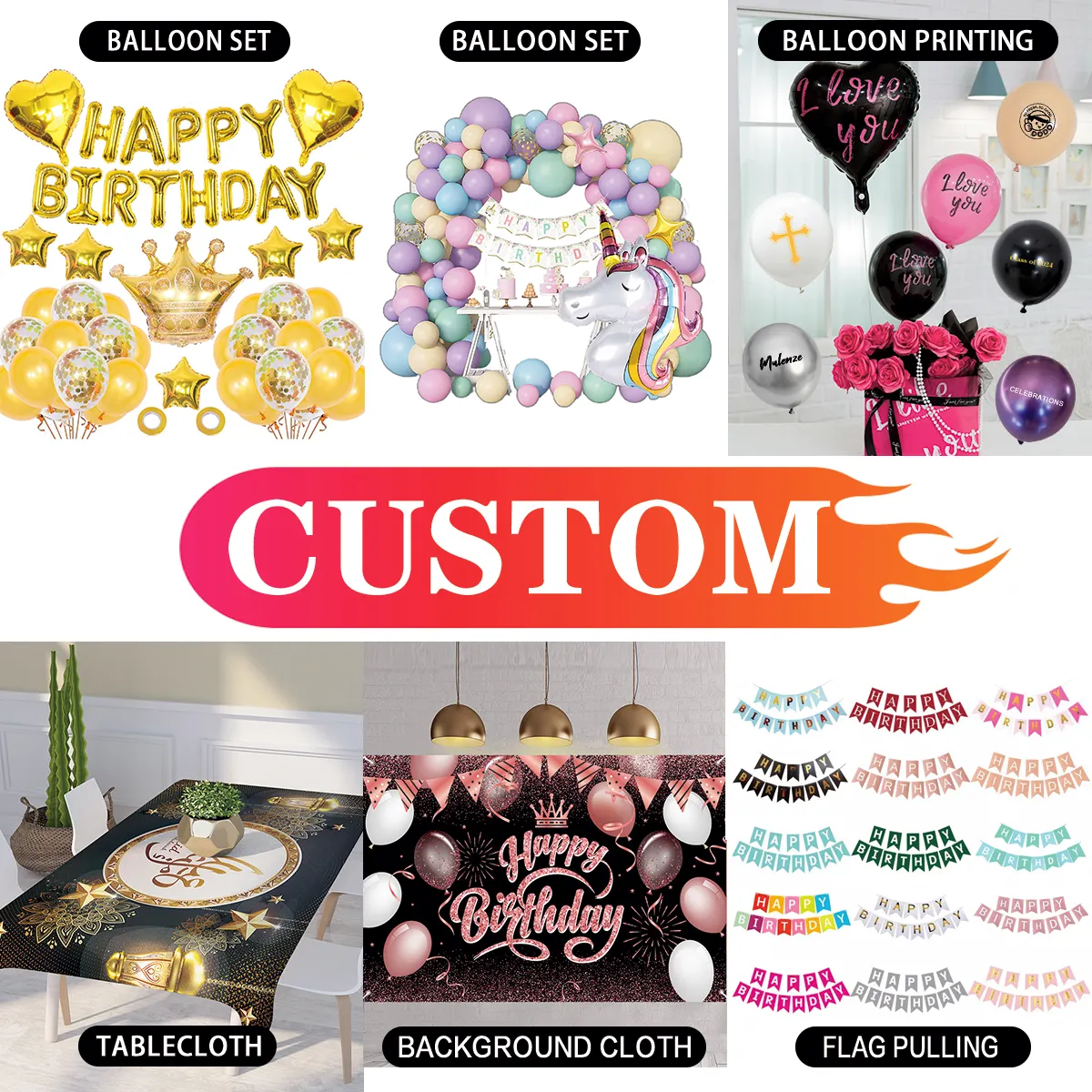 Custom party decoration set balloon garland kit birthday banner foil balloon custom print balloon birthday decorations