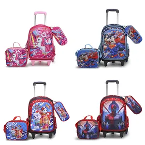 2024 Nieuwe Cartoon Tassen Kids Marvel Spiderman Bevroor Etc Rugzakken Kids Reizen Bgas Bagage Set Op Koffer Met Wielen