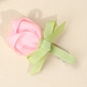 CN 2pcs épingles à cheveux en ruban faites à la main pinces à cheveux fleur rose douce pour les filles - Product Image 3