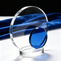 Trophée en verre bleu transparent personnalisé avec gravure des années, pour entreprise, anniversaire, récompense en verre, plaque de récompense en cristal