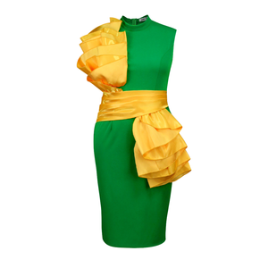 Robe moulante Colorblock audacieuse avec détail à volants femmes longueur midi taille naturelle tenue <span class=keywords><strong>de</strong></span> soirée pour les fêtes et les hébergements - Product Image 2