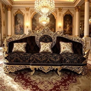 Set di Divani in Legno Massiccio Stile Vittoriano Europeo, Lussuoso Set di Divani Intagliati in Stile Tradizionale per Hotel e Ville - Product Image 2