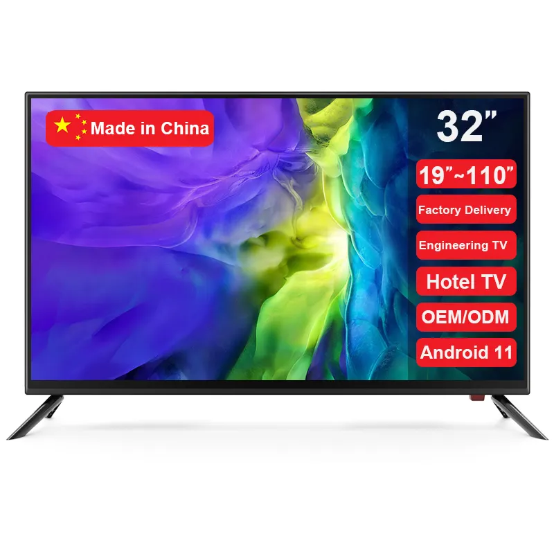 Tv smart led 32-polegada 2k alta definição, tv hd 60hz multimídia gaming monitor 15 anos + fornecedor da fábrica da china