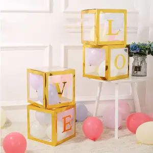 Factory 4 pcs Birthday Party Decor DIY Gold Balloons Set Baby Shower Balloons Supply Transparent Ballon Box with Letters