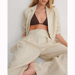 Haute qualité personnalisé mode classique été femmes <span class=keywords><strong>lin</strong></span> Blazer 100% <span class=keywords><strong>lin</strong></span> bureau femmes surdimensionné revers Premium <span class=keywords><strong>lin</strong></span> Blazer - Product Image 5