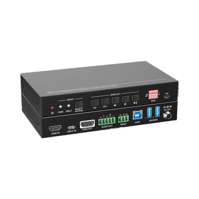 DQINFOS DQ-SCU21E-CODEC 18G 2x1 Matrix Switcher with for and USB-C Inputs 4K Customized Display KVM Switch