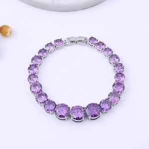 Dijes de amatista púrpura, pulseras de plata 925 para mujer, piedras de Zirconia cúbica, bisutería nupcial para boda - Product Image 1