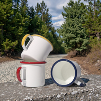 Tasses en métal émaillé de 350 ml (12 oz) en gros, design vintage, logo personnalisé, pour le thé, le camping, sublimation personnalisable, blanc, en stock