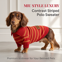 Pull en tricot de luxe pour chien, style britannique Old Money, à rayures rouges, col polo, personnalisé, tricoté à la machine allemande Stoll