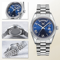 Montres à quartz pour hommes, vente en gros, luxe minimaliste, cadran bleu, étanches 5 bars, avec calendrier et semaine, Orologio Uomo