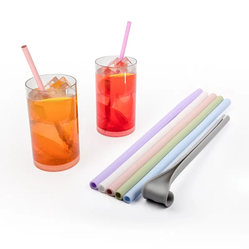 Amazon Best Selling Drinking Tools Food Grade Easy-washing Reusable Collapsible Snap Silicone Straw Drinking Straws Eco-friendly