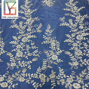 Mới Sang Trọng 3D Đính Cườm Sequin Vải Tuyn Ren Vải Pháp Wedding Thêu Sequins Trắng Bridal <span class=keywords><strong>Net</strong></span> Ren Vải Cho Evening Dresses - Product Image 2