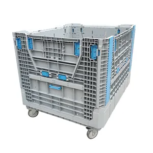 1200*1000*1000mm Four Ways Entry Solid Stackable Large Folding Collapsible Bulk Container With Wheels