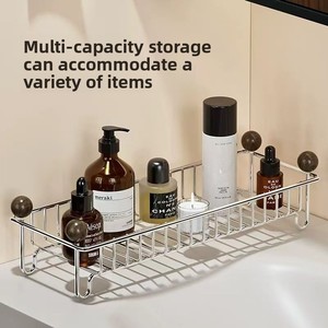 Mensola Minimalista in Acciaio Inossidabile per Lavabo Bagno, Organizer Portatile da Appoggio con Drenaggio, Salvaspazio - Product Image 5