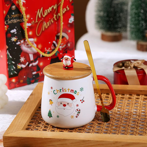 Dễ thương Santa Claus và Cây giáng sinh thiết kế gốm <span class=keywords><strong>Mug</strong></span> với nắp và muỗng cổ điển xuyên biên giới nước cup quà tặng cho các bên - Product Image 4