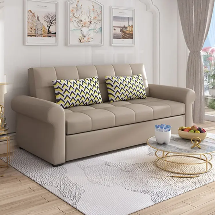 Sofá de luxo de couro, sala de estar, sofá dobrável, cum, conjunto para móveis domésticos