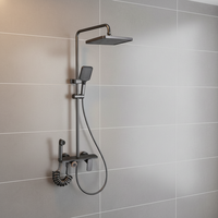 Ensemble de douche thermostatique en laiton pour baignoire, avec pommeau de pluie unique, rectangulaire, mural, finition grise brossée, design moderne pour hôtel et usage domestique