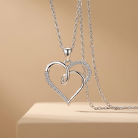 Collar Romántico de Plata de Ley 925 con Colgante de Corazón Calado y Circonita Cúbica, Chapado en Rodio, Joyería para Mujer