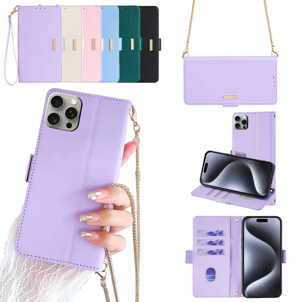 Luxury Mobile Apple Phone Case For Iphone 15 14 13 12 11 XS XR X 8 7 6 Pro Max Flip PU Leather Card Holder Wallet Cover Strap