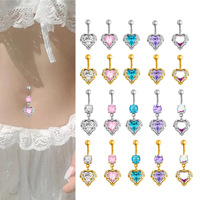 Vente flash - Anneau de nombril en acier inoxydable serti de zircon en forme de cœur, multicolores, bijoux de piercing corporel unisexe, cadeau