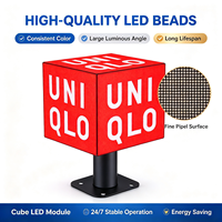 Layar LED Kubus 3D OEM IP65 untuk Luar Ruangan, Video Wall Warna Penuh 360 Derajat untuk Iklan di Pusat Perbelanjaan